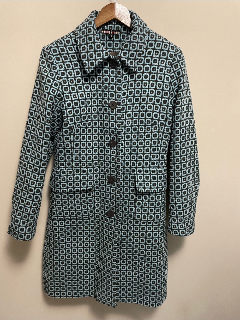 Dalia Blue and Brown Geometric Knit Wool Blend Jacket Women’s Size 8